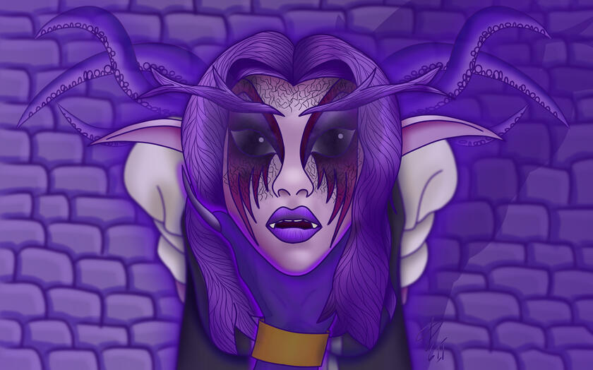 A depiction of the moment Duredris falls from devotion to Elune into service of the Void.
